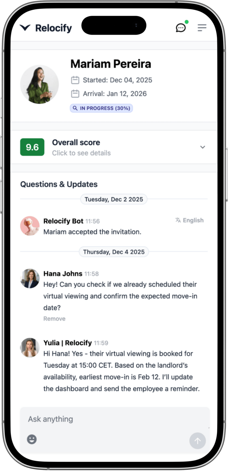 employee housing app interface
